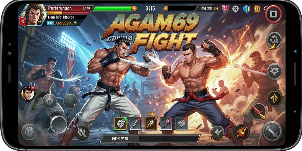 Tampilan gameplay AGAM69 yang intens dalam pertarungan Fighting.