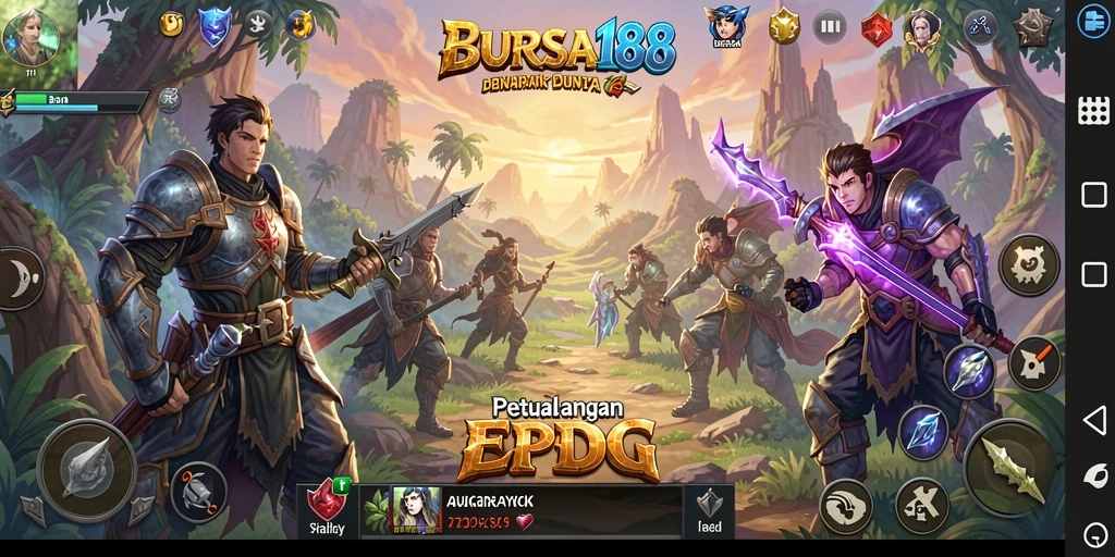 Tangkapan layar utama BURSA188 yang menunjukkan aksi seru dalam petualangan RPG.