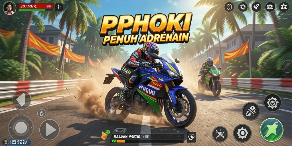 Screenshot gameplay PPHOKI menunjukan aksi balapan yang mendebarkan.