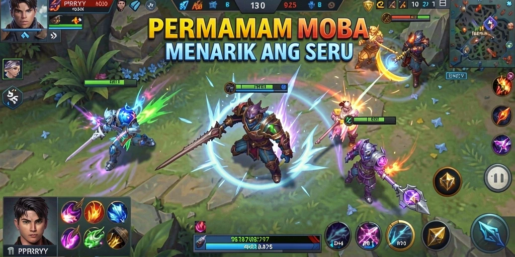 Tangkapan layar PPRRYY menampilkan aksi pertempuran MOBA yang mendebarkan.