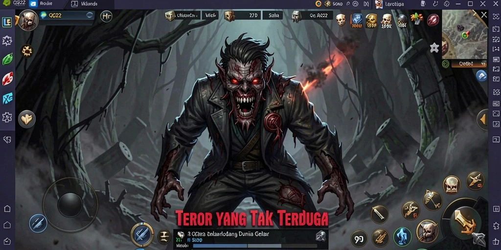 Tangkapan layar utama QQ222 menampilkan momen menegangkan dalam suasana gelap.