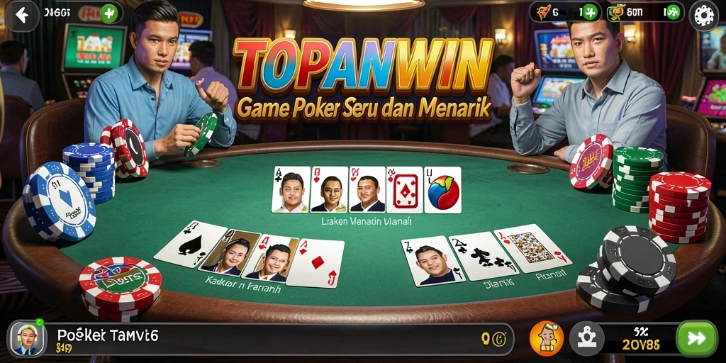 Screenshot gameplay TOPANWIN menampilkan aksi poker yang intens.