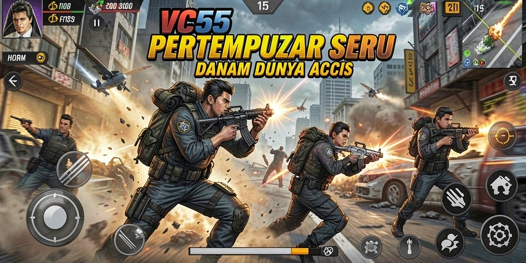 Screenshot VC55 menampilkan intensitas pertempuran aksi yang mendebarkan.